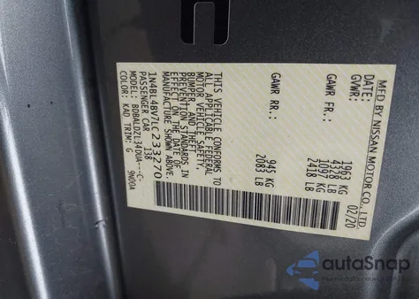 2020 Nissan Altima S Fwd z USA, uszkodzony, nr VIN 1N4BL4BV7LC233270